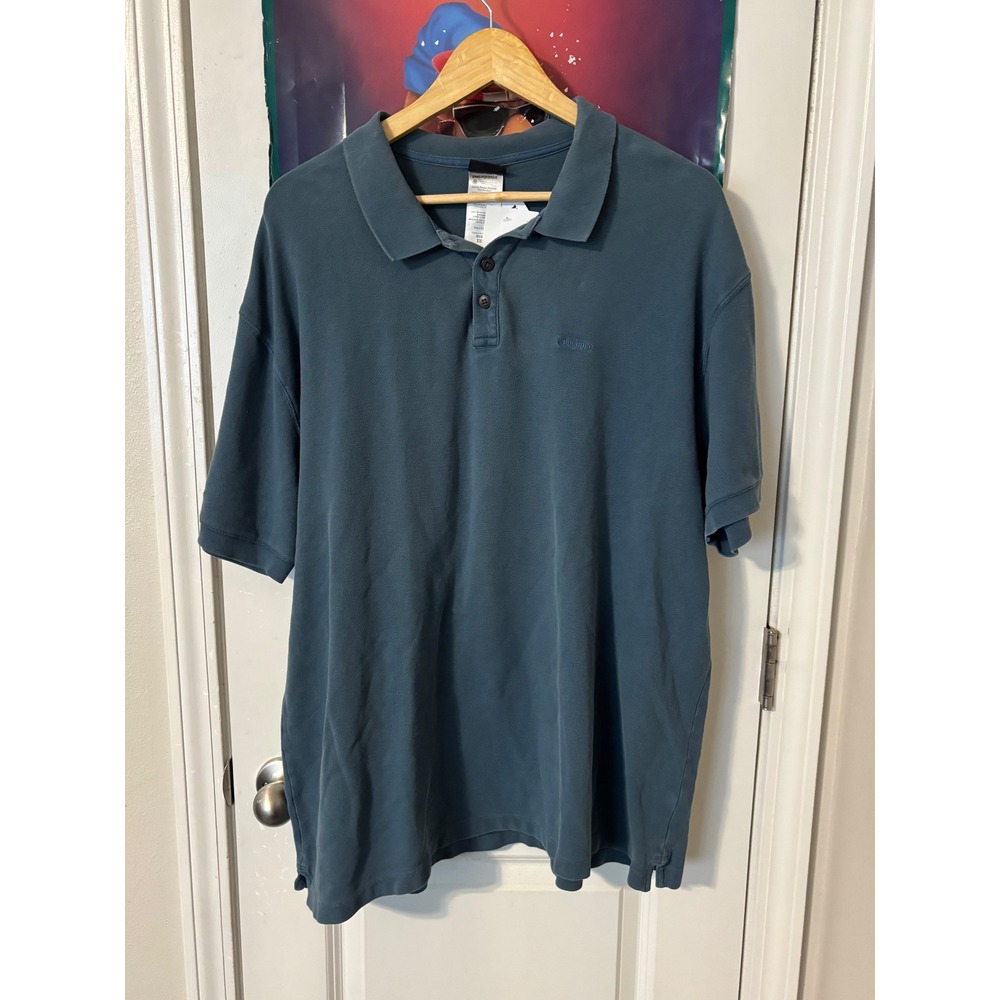 Patagonia Mens XXL Organic Cotton Pique Polo Shirt Blue Grey Short Sleeve Logo